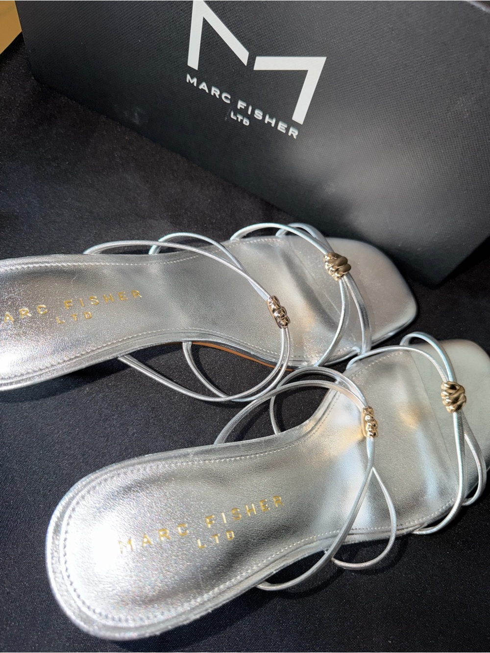Marc Fisher Silver Strappy Knot Mules - Picture 5 of 9